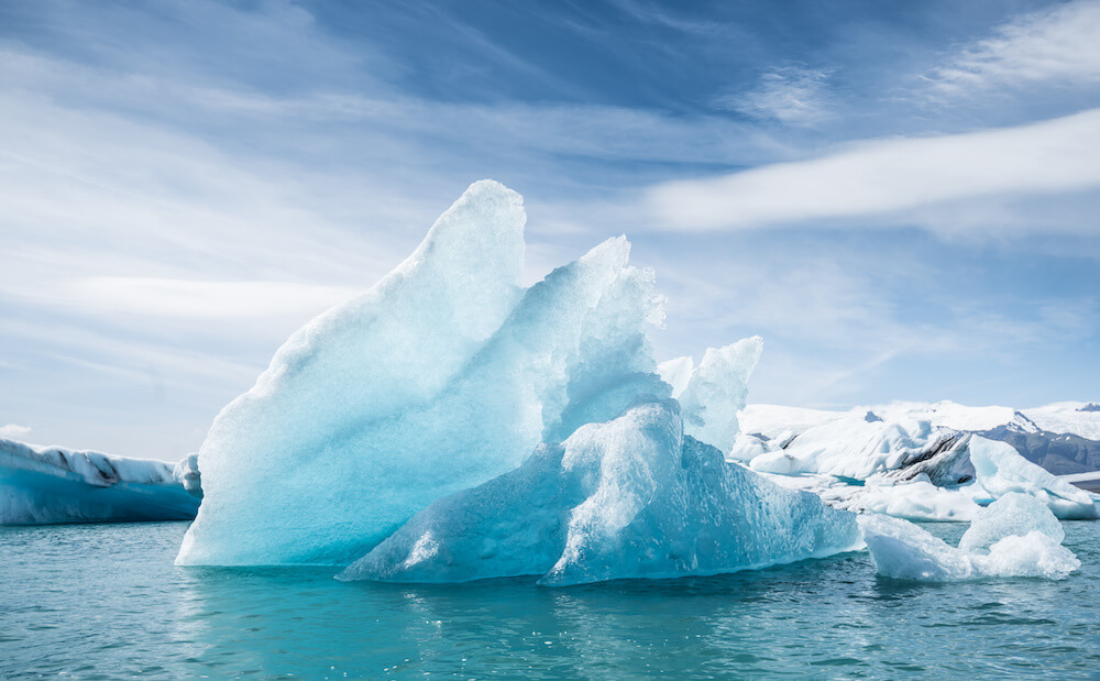 A glacier against blue skies