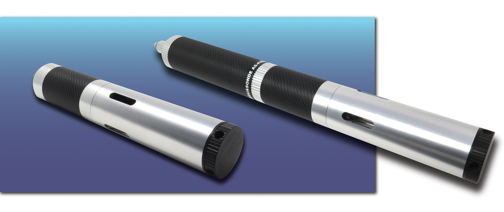 Rendering of the Aquasonde water monitoring equipment on a blue background