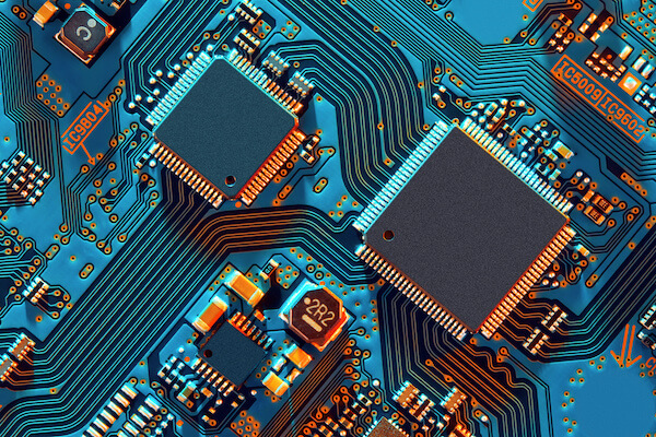 Close-up of a circuit board and its electrical components