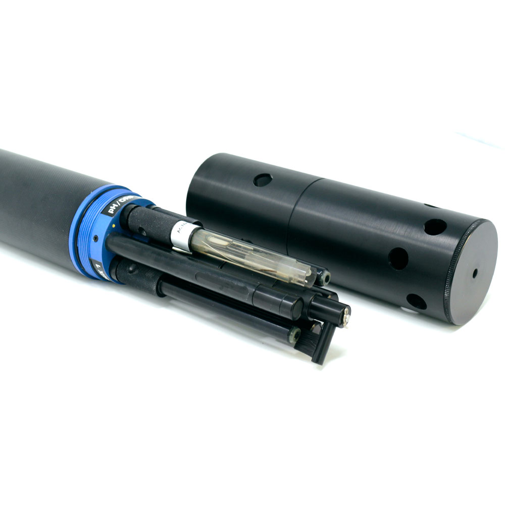 The Aquasonde-6000 lying on a white surface with its casing off, showing the probe elements.